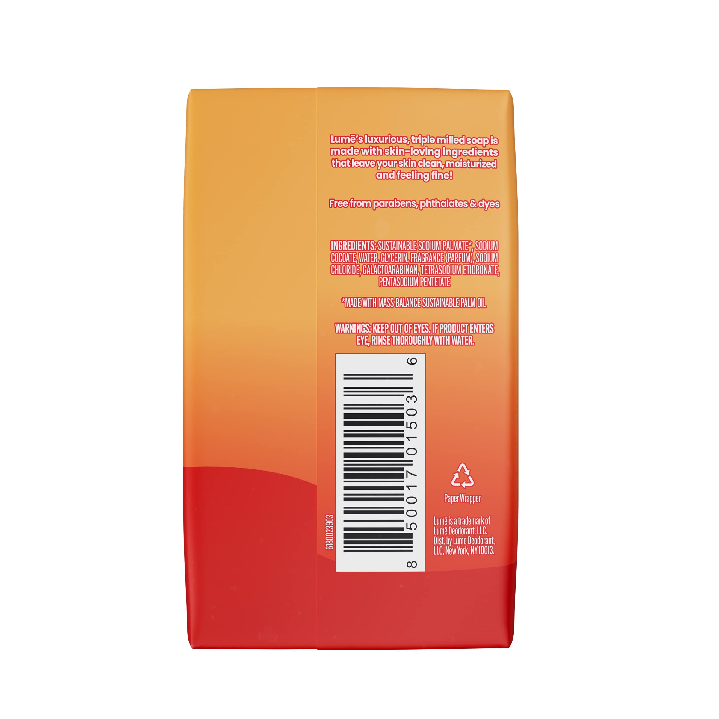 Lume premium moisturizing body soap bar unboxed view