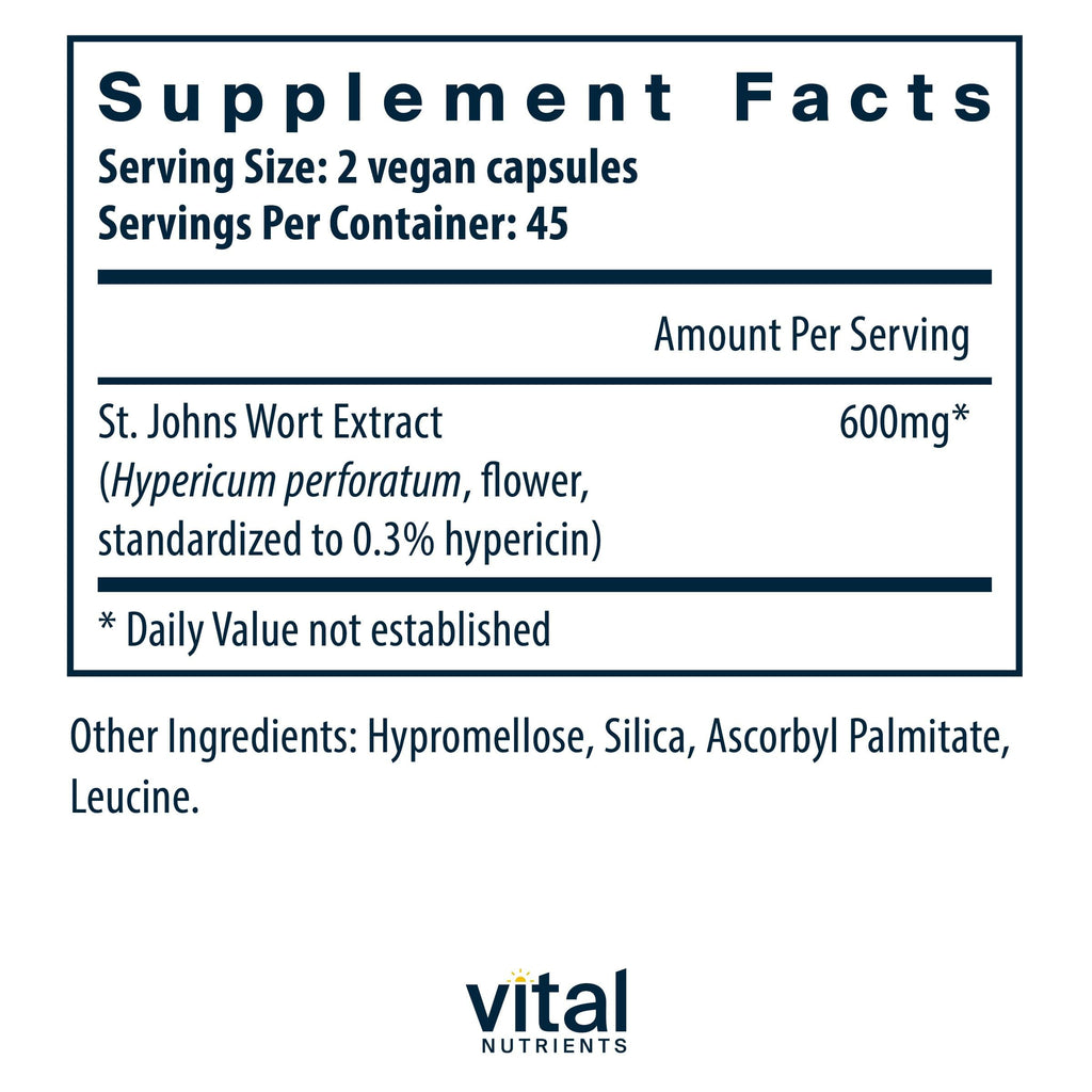 Vital Nutrients St John's Wort 90 capsules bottle label details