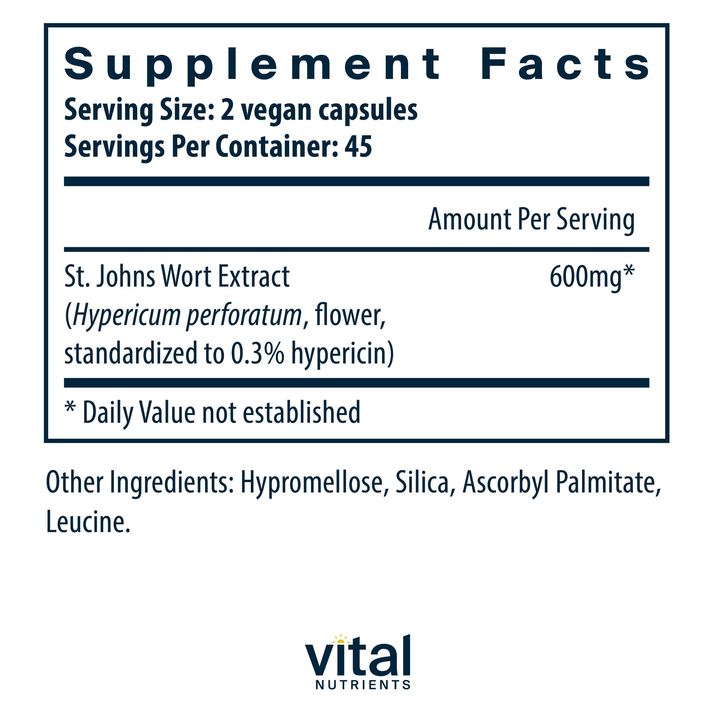 Vital Nutrients St John's Wort 90 capsules bottle label details