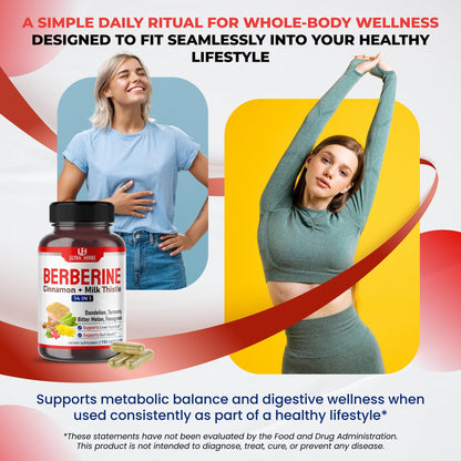 Ultra Herbs Berberine with Cinnamon and Milk Thistle supplement bottle display.