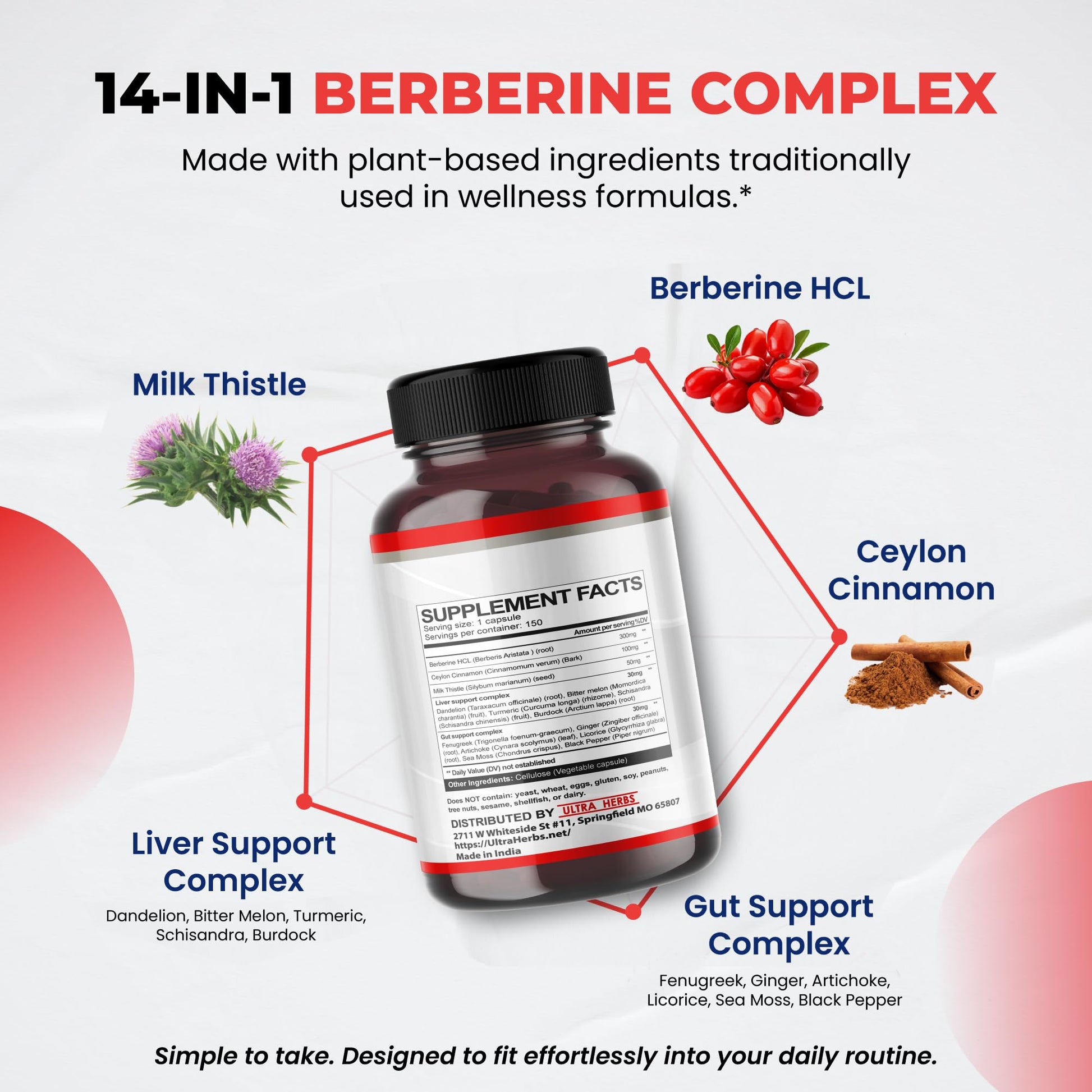 Authentic Ultra Herbs 14-in-1 formula capsules packaging showing supplement facts.