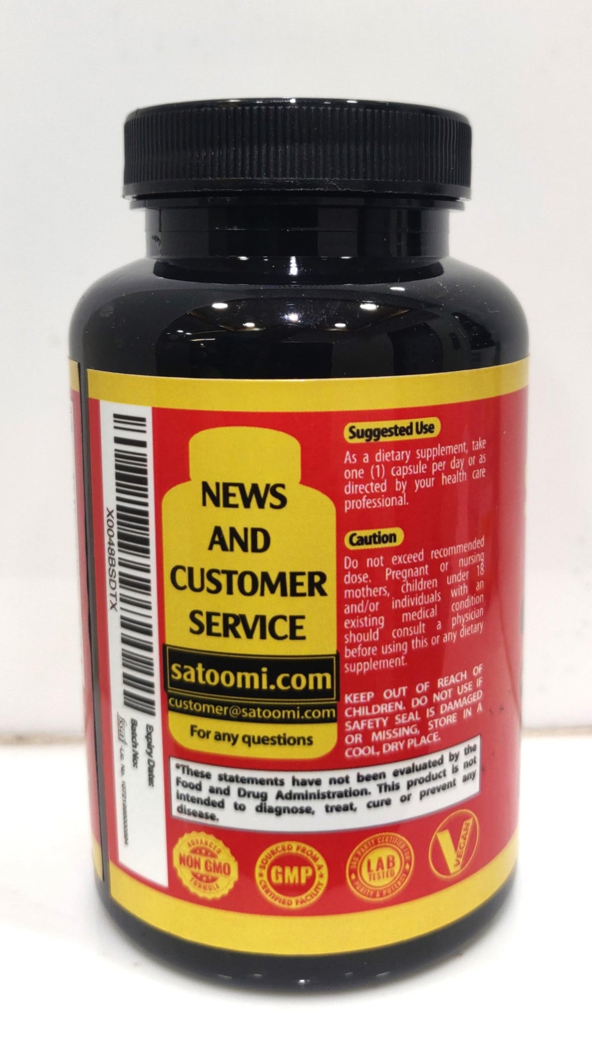 Authentic Satoomi stress response dietary capsules highlighting five thousand fifty milligrams potency label