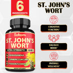 Satoomi St Johns Wort daily emotional wellness supplement capsules placed next to the container