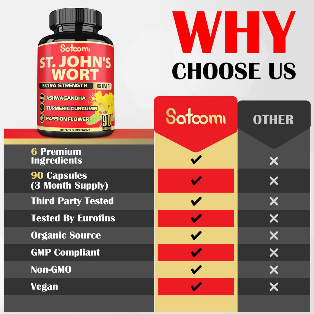 Imported Satoomi six herb synergistic formula bottle showcasing gmp and iso facility icons