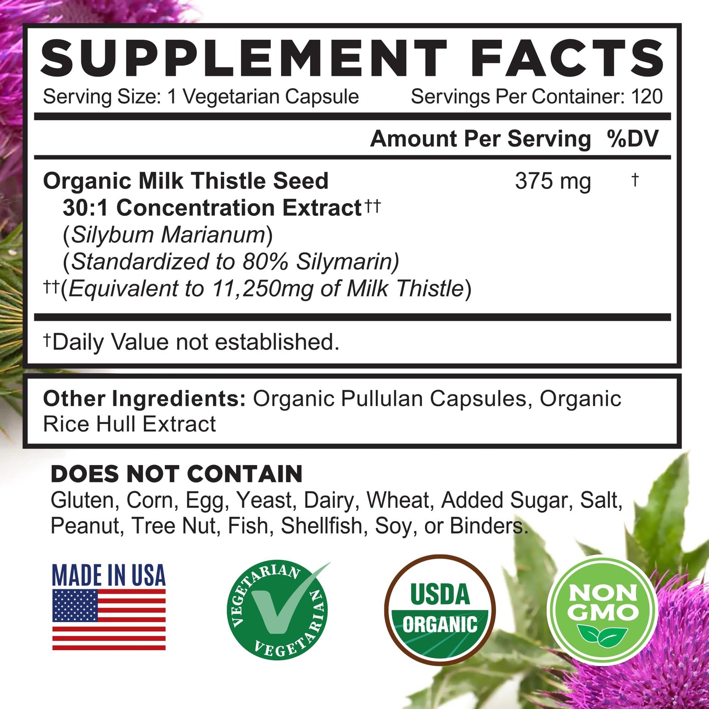 Close up view of premium non GMO plant based milk thistle capsules from FarmHaven.
