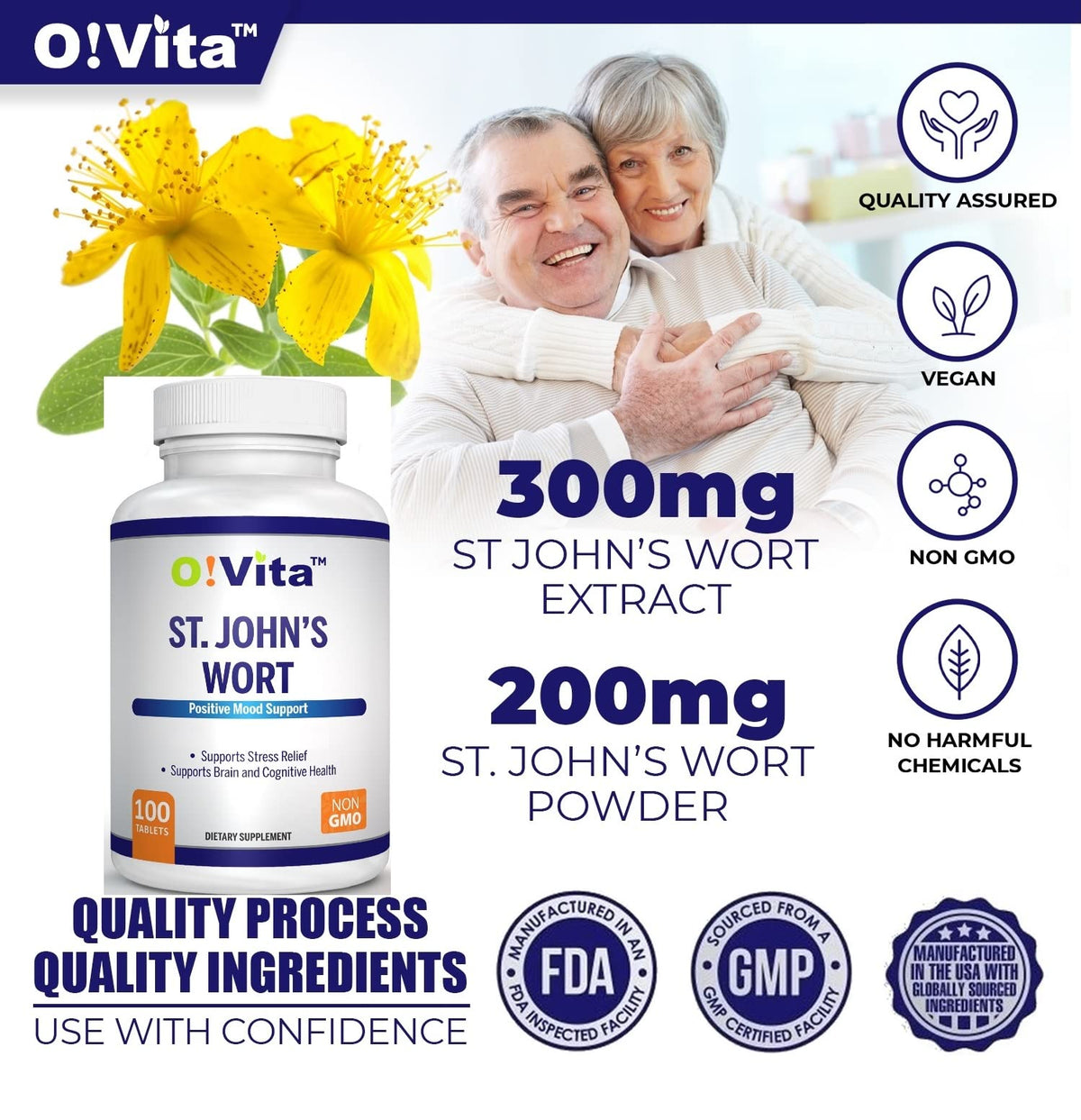 Side profile of vegan non-GMO O!VITA brain health and cognitive support tablets bottle.