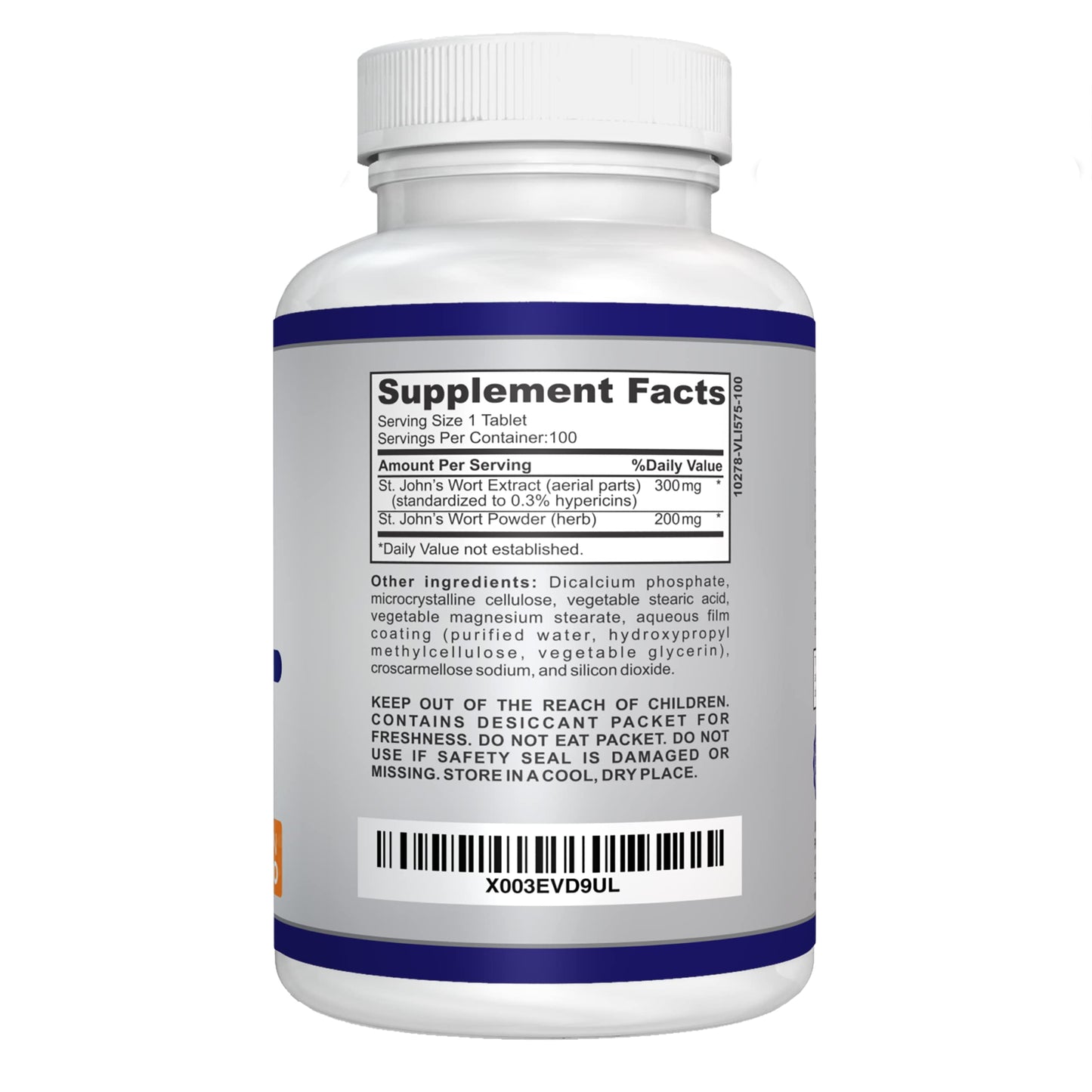 Close-up view of the 100 days supply safety seal and directions for O!VITA tablets.