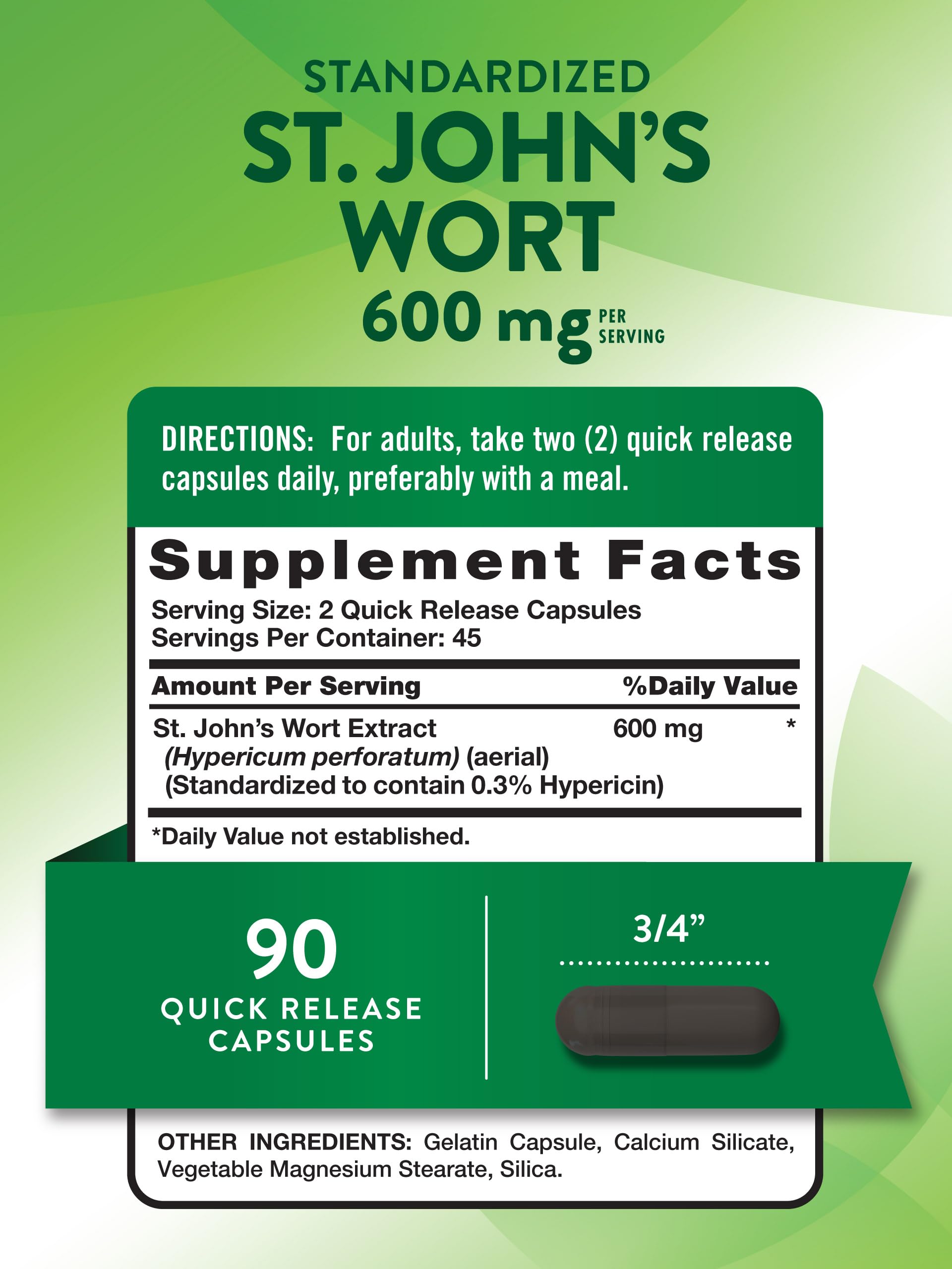 Nature's Truth St John's Wort 600mg supplement facts side label view