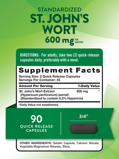 Nature's Truth St John's Wort 600mg supplement facts side label view