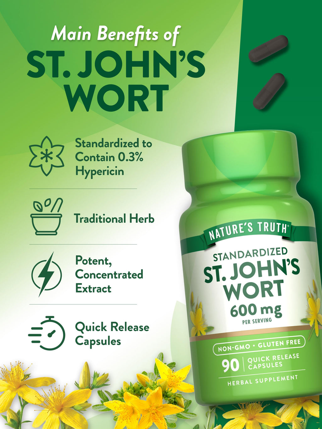 Nature's Truth St John's Wort 600mg premium botanical imported health supplement