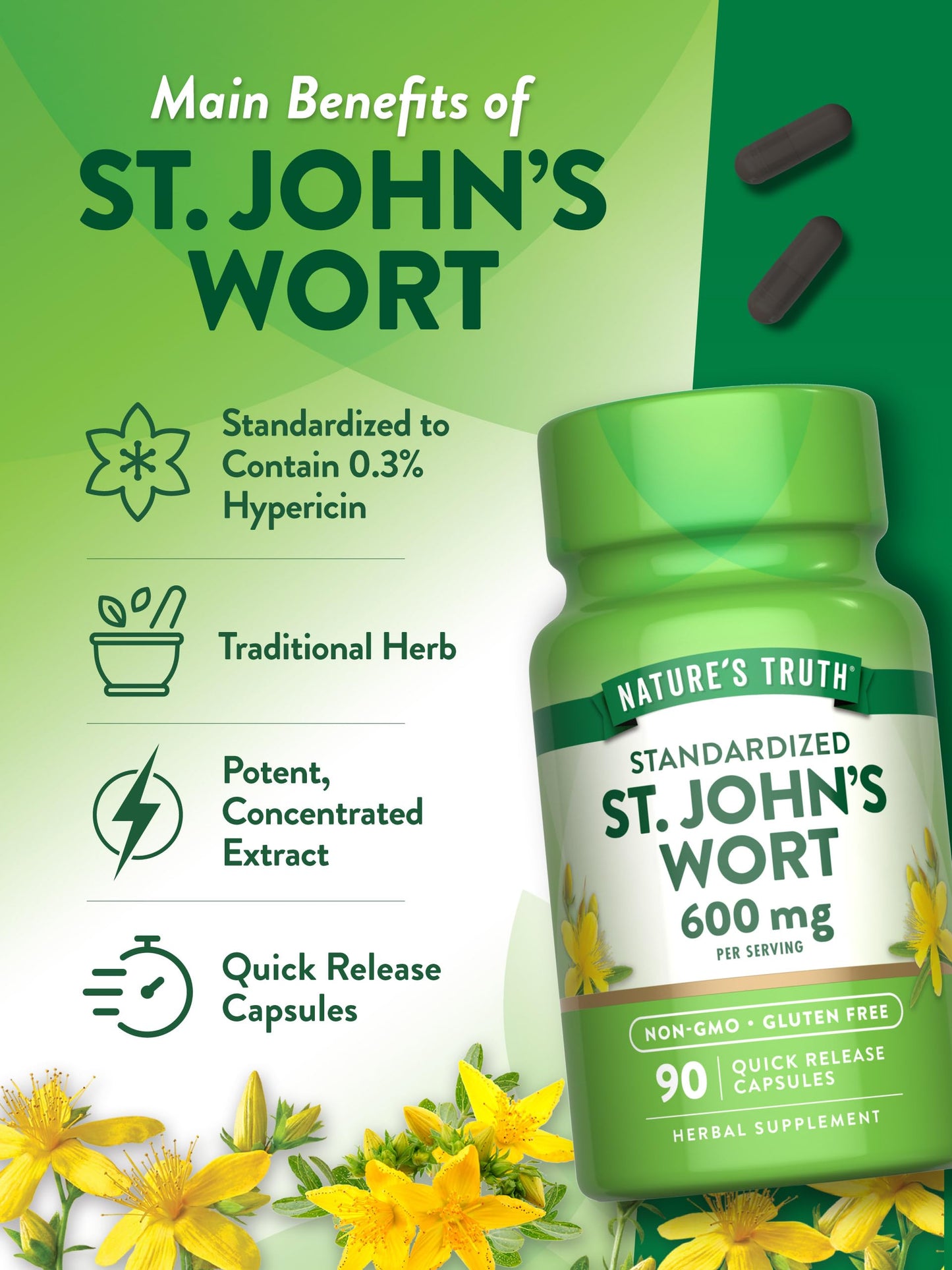 Nature's Truth St John's Wort 600mg premium botanical imported health supplement