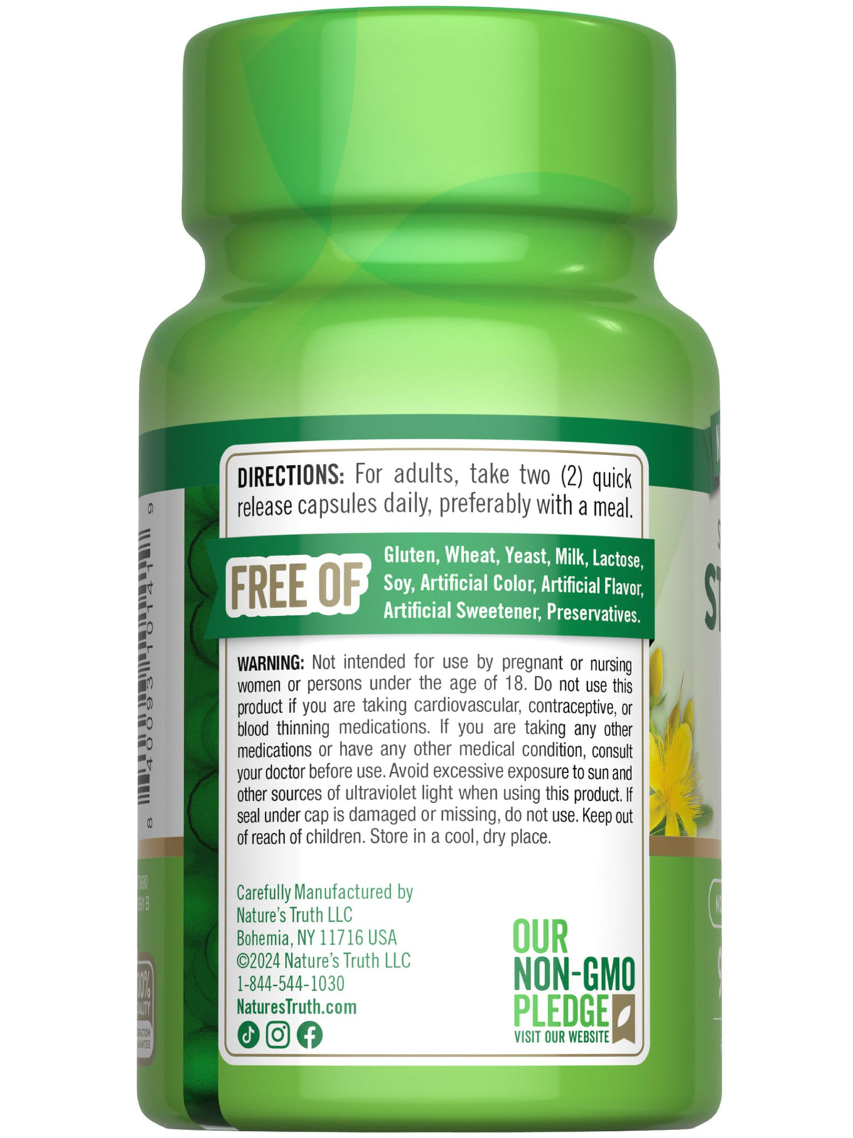 Nature's Truth St John's Wort 90 capsules non GMO gluten free verification seals