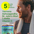 Holistic MD plant based nicotine free gummies close up view of nutritional facts and herbal ingredients