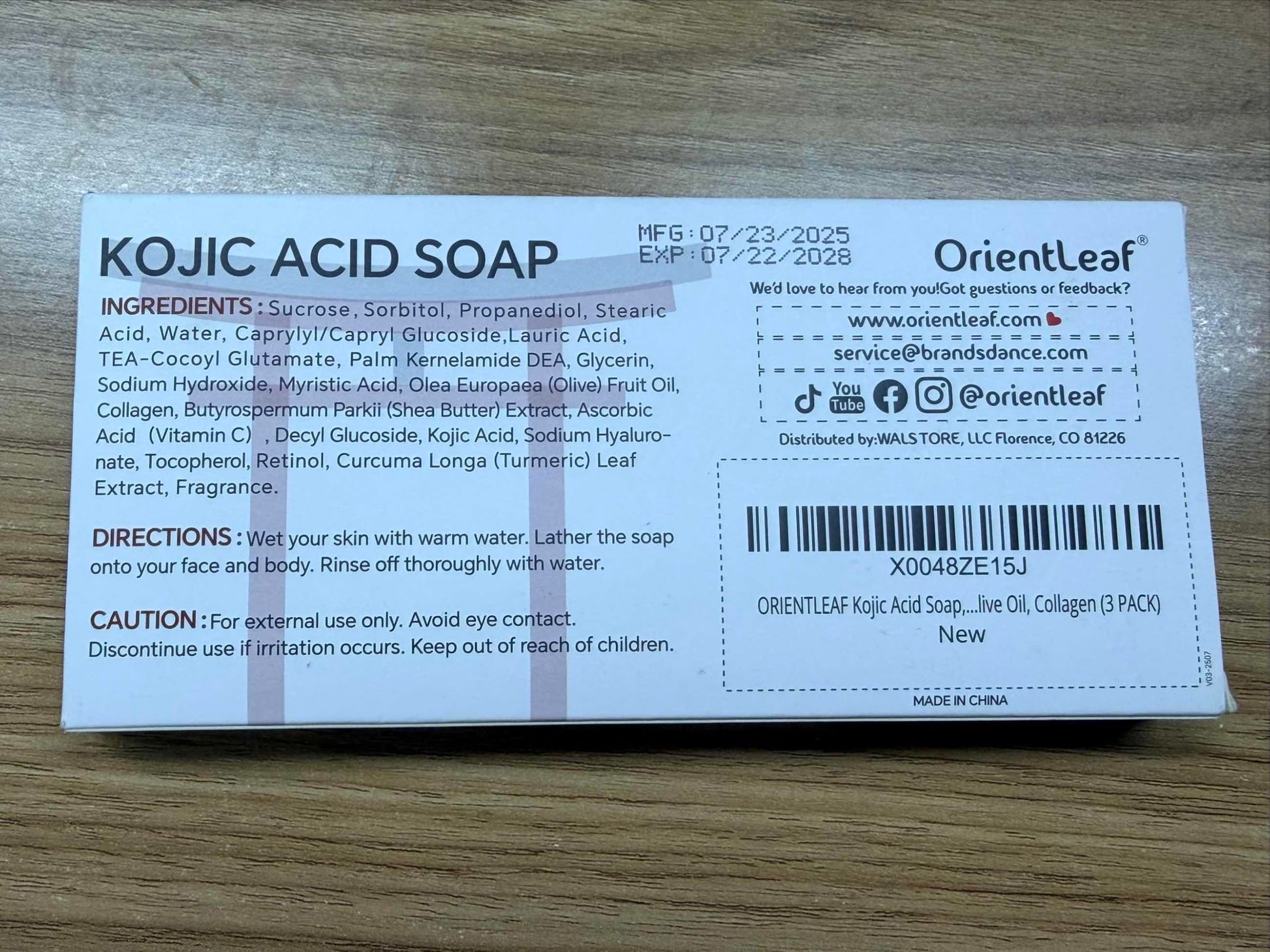 Skincare presentation of three authentic OrientLeaf kojic acid exfoliating soap bars