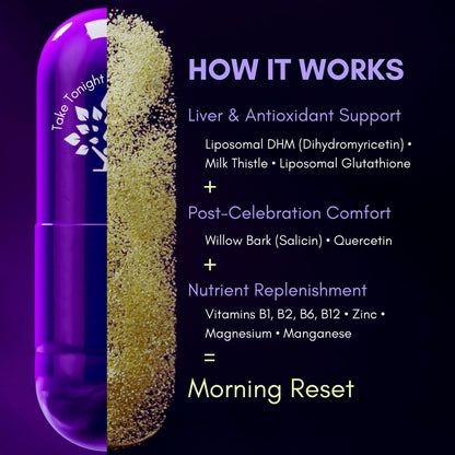 Purple Tree Liposomal DHM and Glutathione capsule size and supplement facts