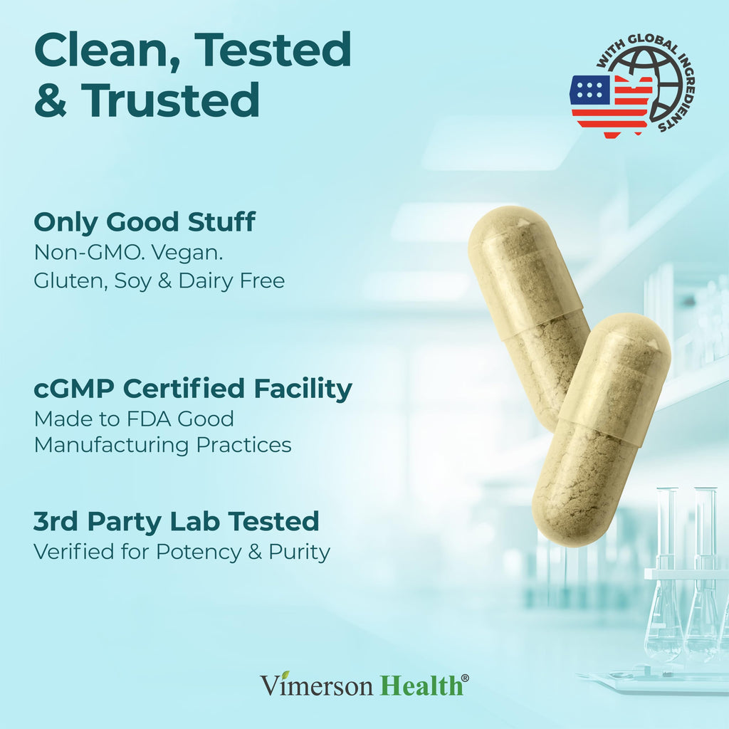 Vimerson Health Mind Clarity and Relaxation supplement capsules displayed next to the premium bottle
