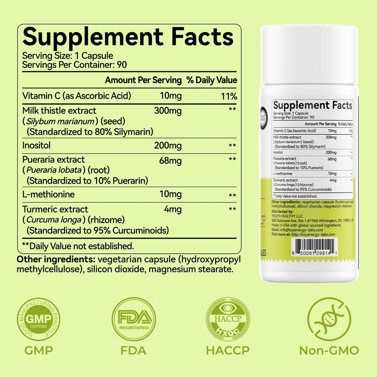 OxyEnergy Milk Thistle ninety vegetarian capsules supplement facts label