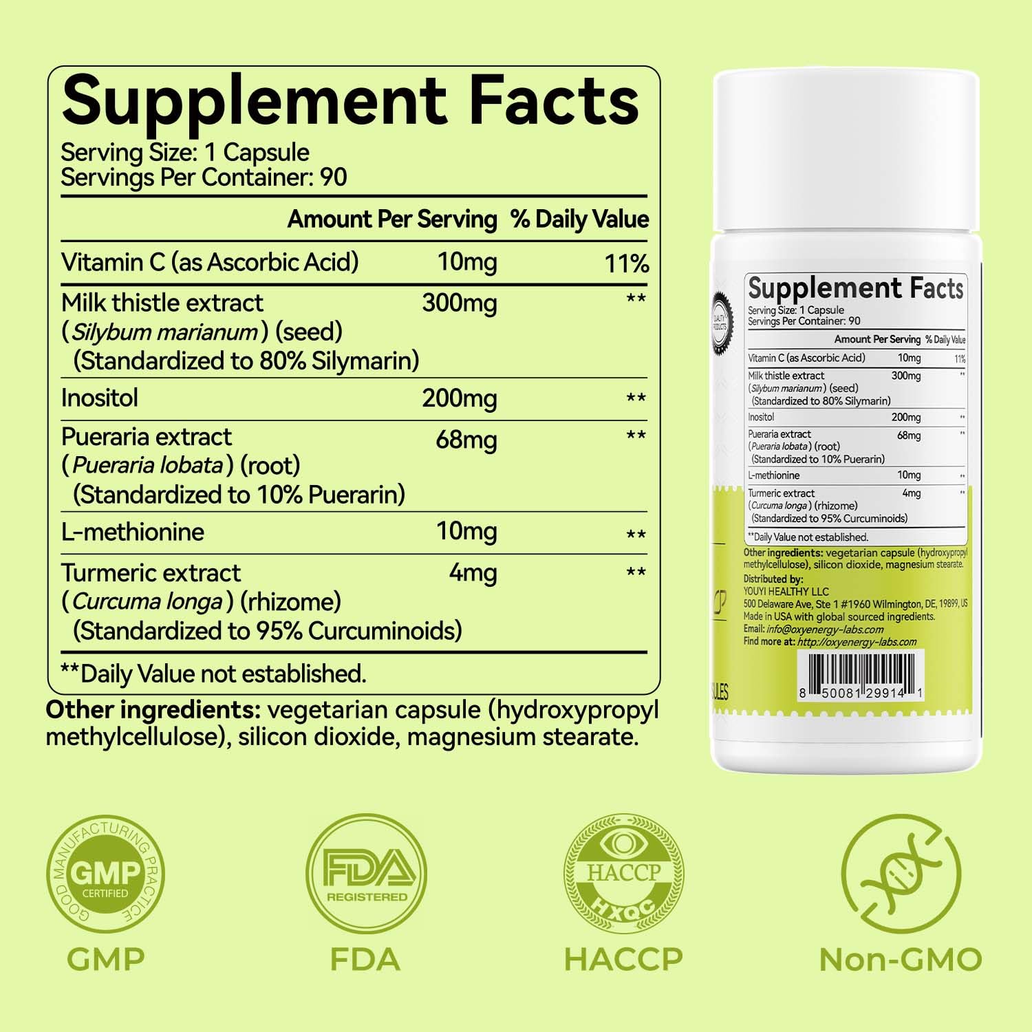 OxyEnergy Milk Thistle ninety vegetarian capsules supplement facts label