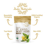 Back label view showing ingredients and product specifications for Halo Naturals