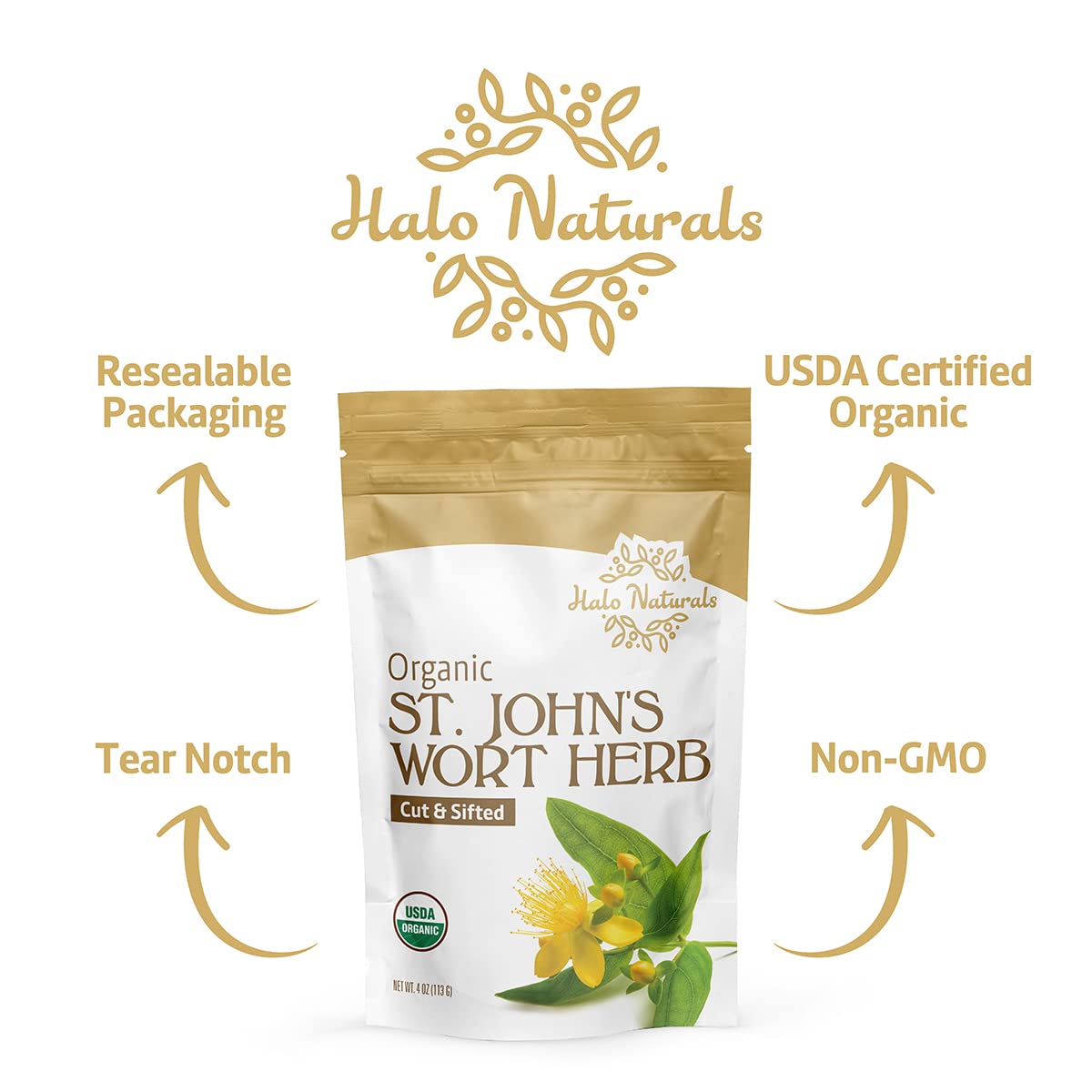 Back label view showing ingredients and product specifications for Halo Naturals