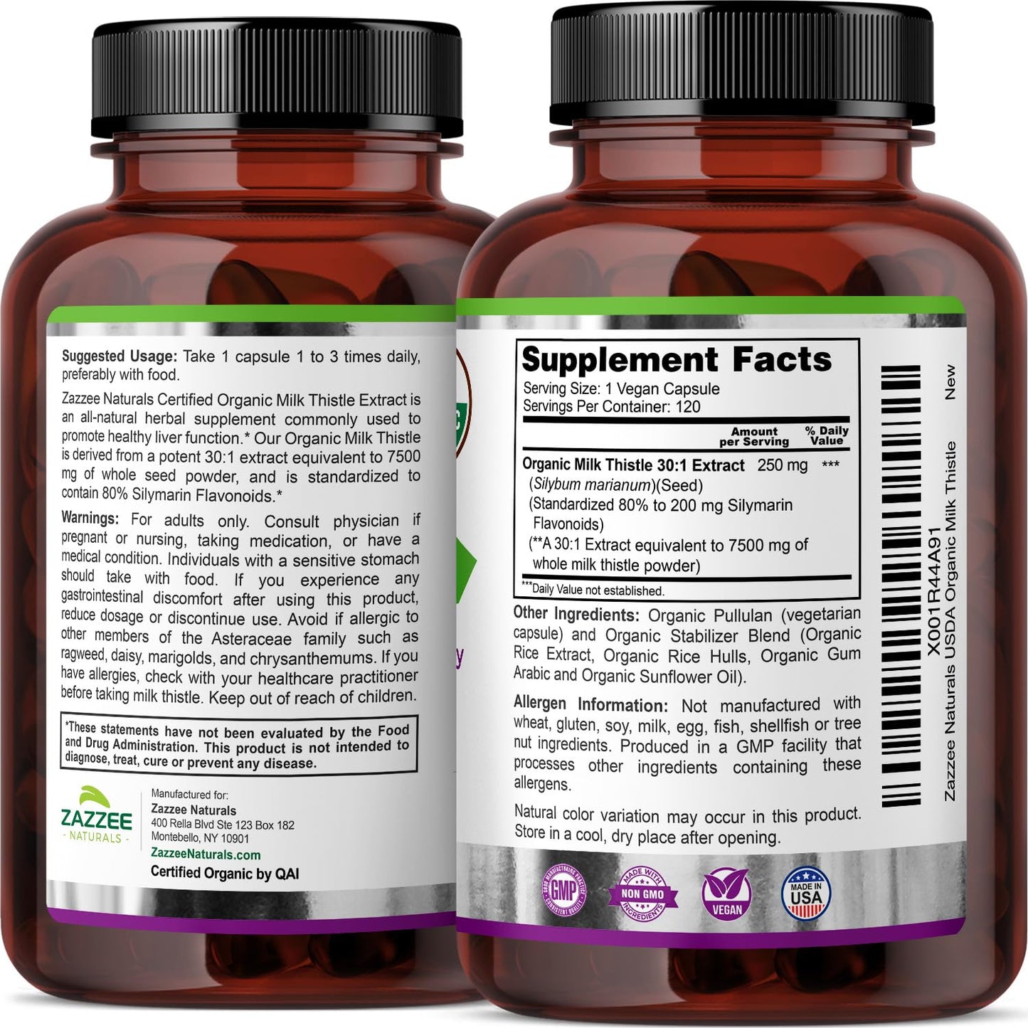 Zazzee 120 count milk thistle vegan capsules clean formulation breakdown