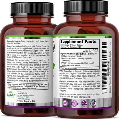 Zazzee 120 count milk thistle vegan capsules clean formulation breakdown