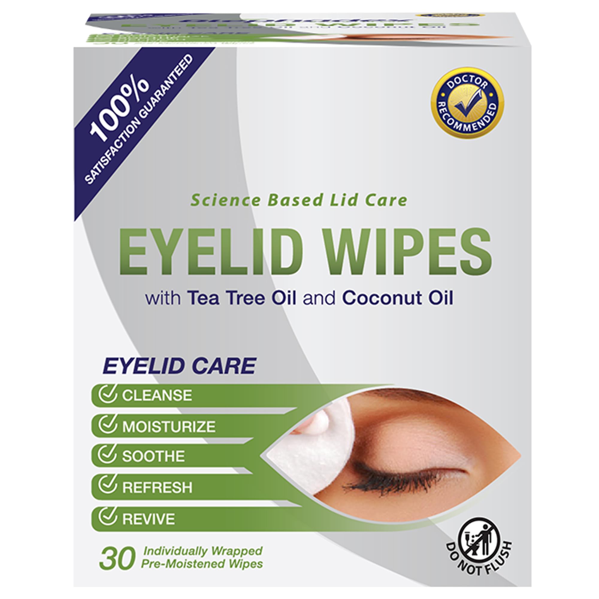 Individual packaging of Lunovus eyelid wipes with tea tree oil