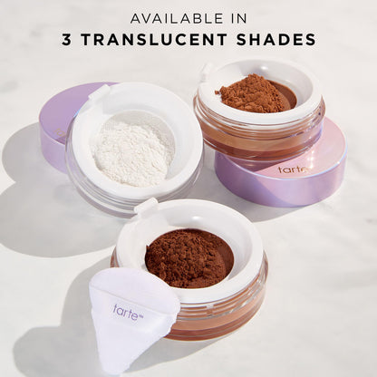 Tarte longwear vegan setting powder under puff application demonstration angle