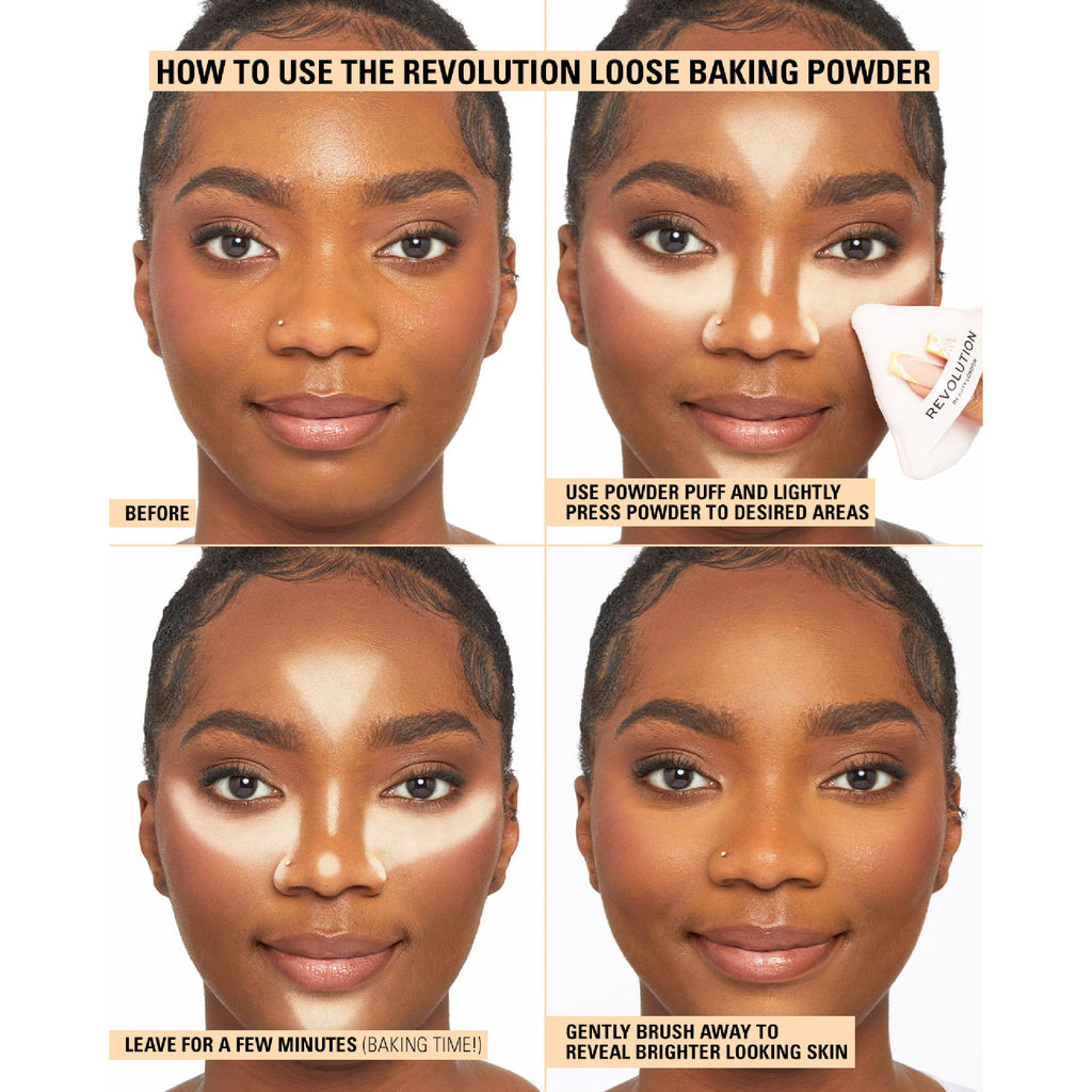 Makeup Revolution loose powder container showing net weight