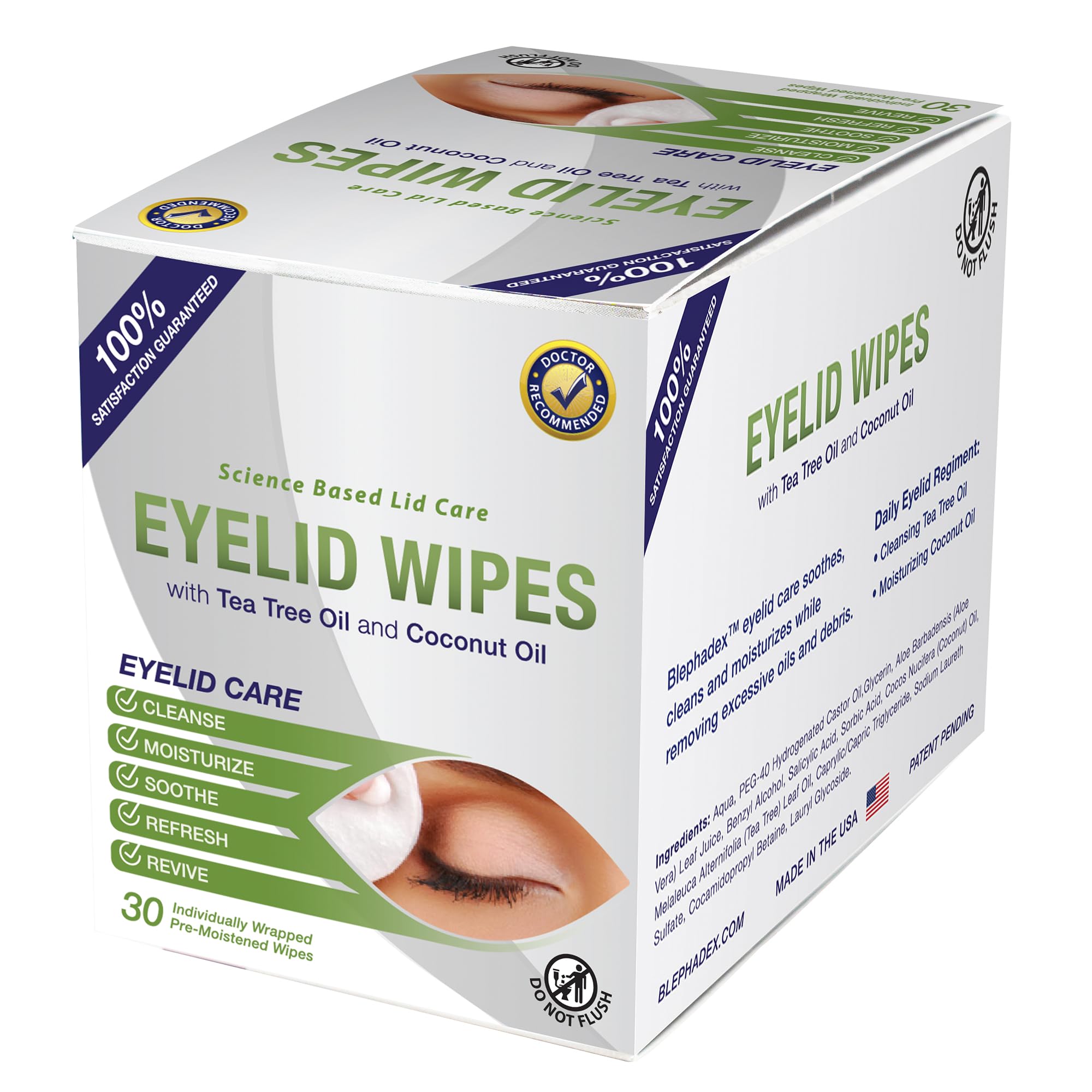 Visual Advantage tea tree and coconut oil eyelid wipes ingredients label
