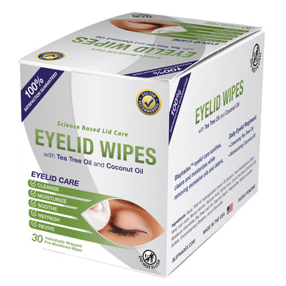 Visual Advantage tea tree and coconut oil eyelid wipes ingredients label