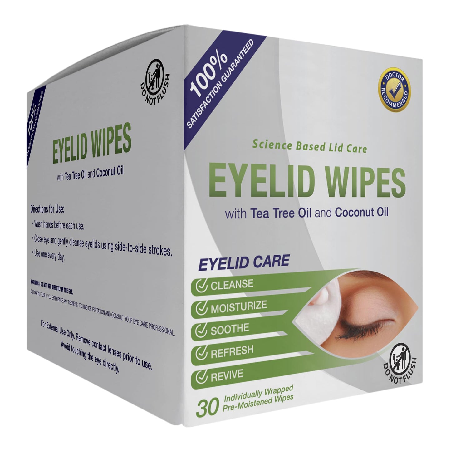 Side view of Lunovus premium eye cleansing wipes packaging