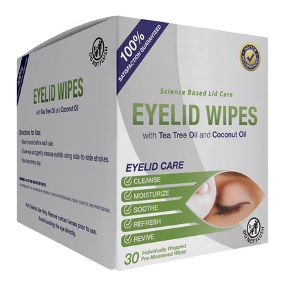 Side view of Lunovus premium eye cleansing wipes packaging