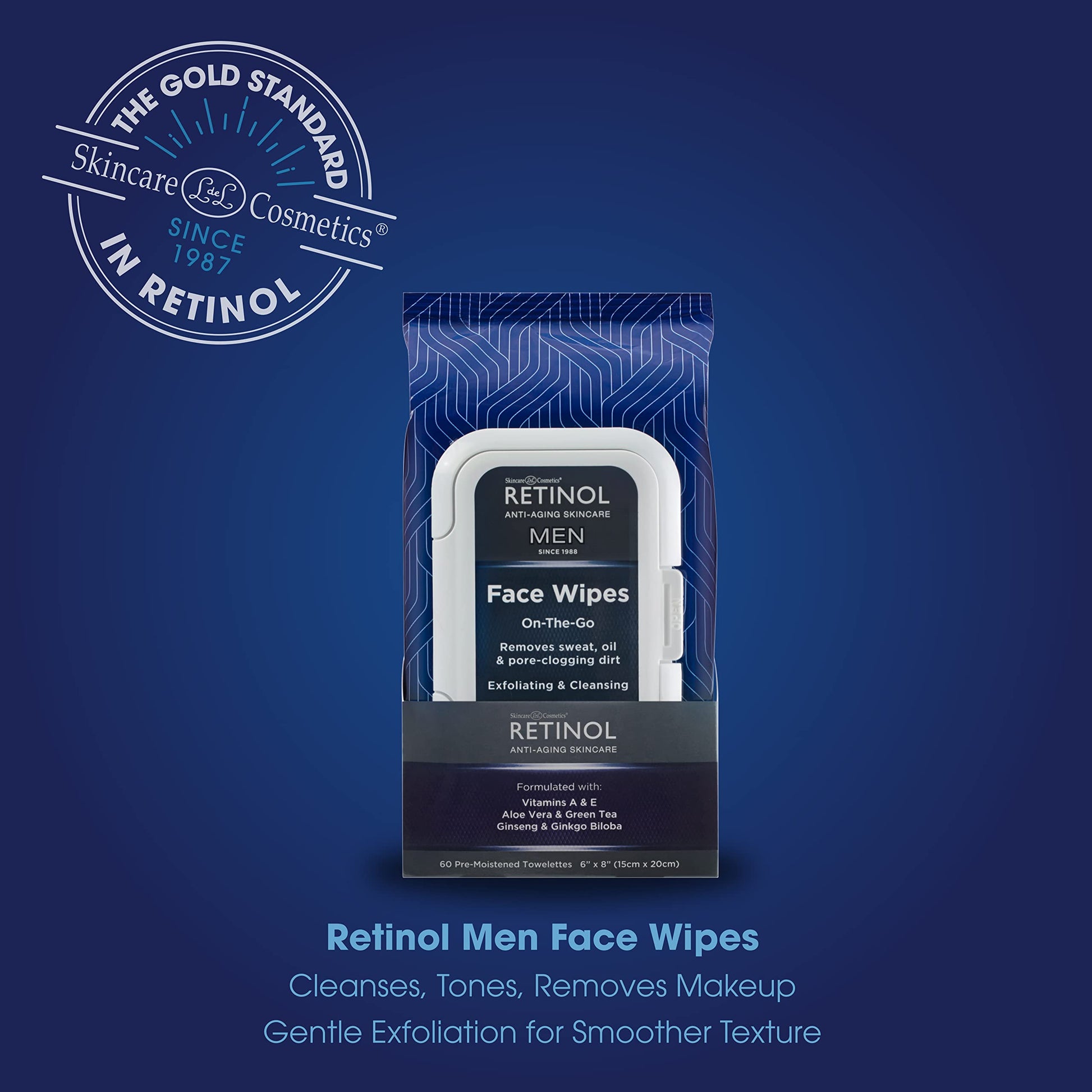 Back of Livaura Retinol Men Facial Wipes showing ingredients