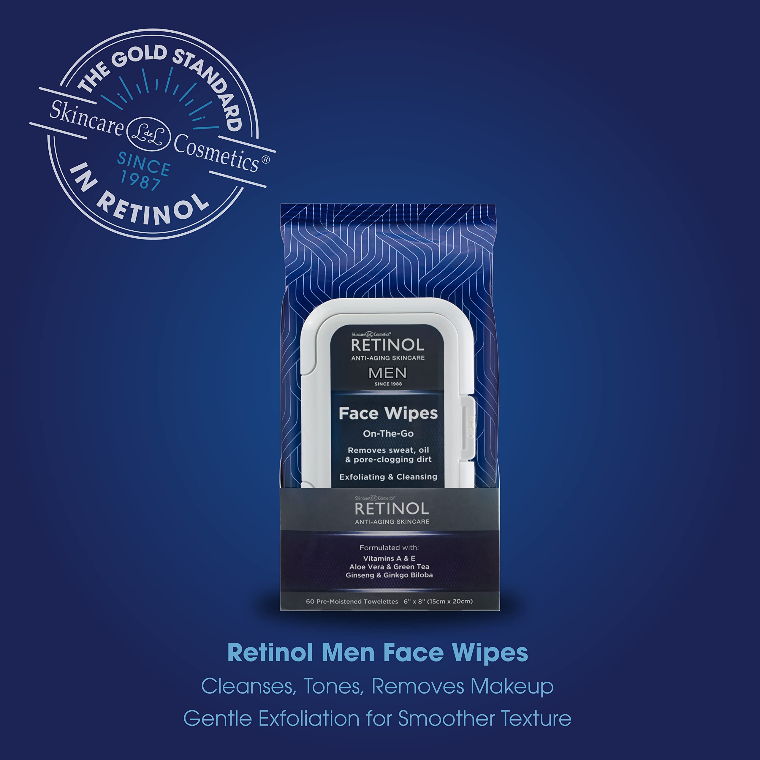 Back of Livaura Retinol Men Facial Wipes showing ingredients
