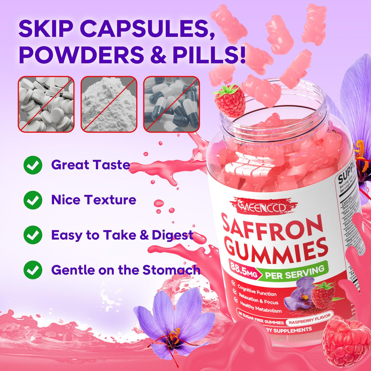 Infographic display of the 10 active ingredients including L-theanine, ashwagandha, and rhodiola.