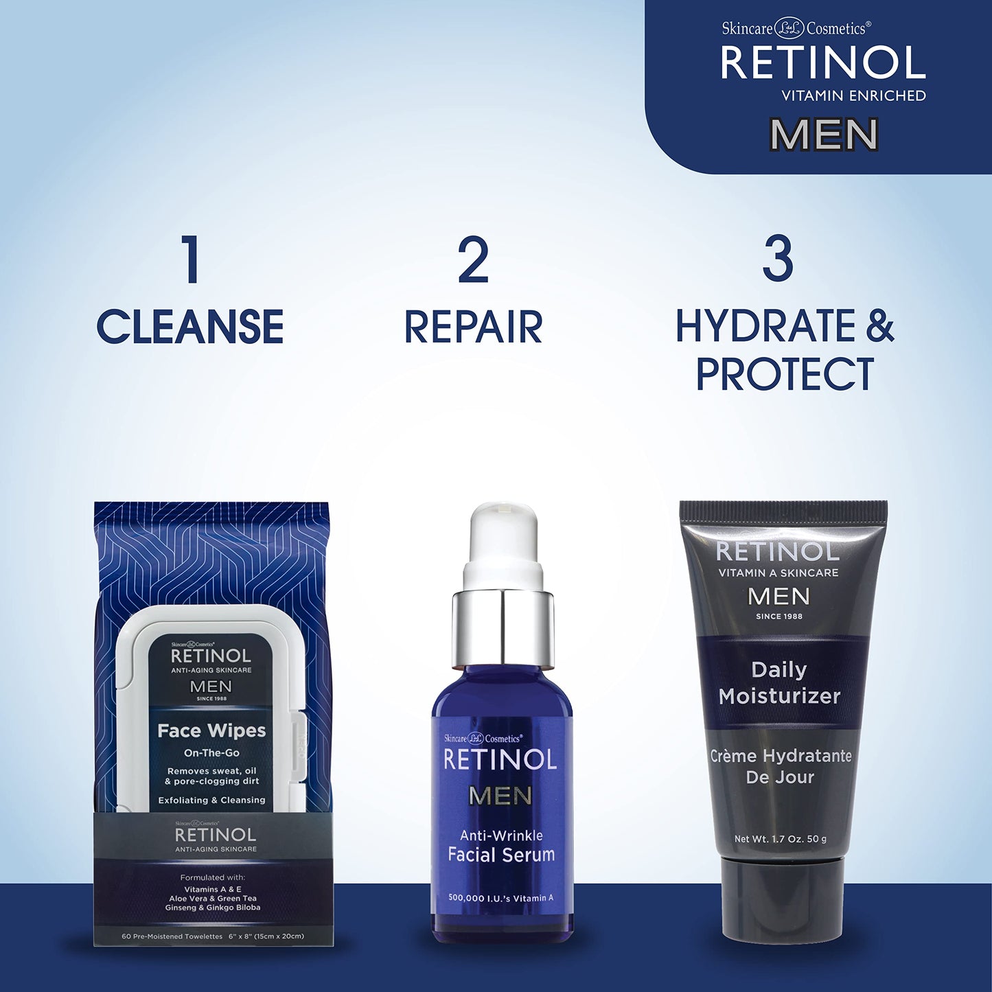 Travel friendly Livaura Retinol Men Facial Wipes packaging