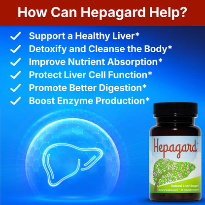 Hepagard Liver Support supplement bottle displaying the active ingredients NAC and Milk Thistle