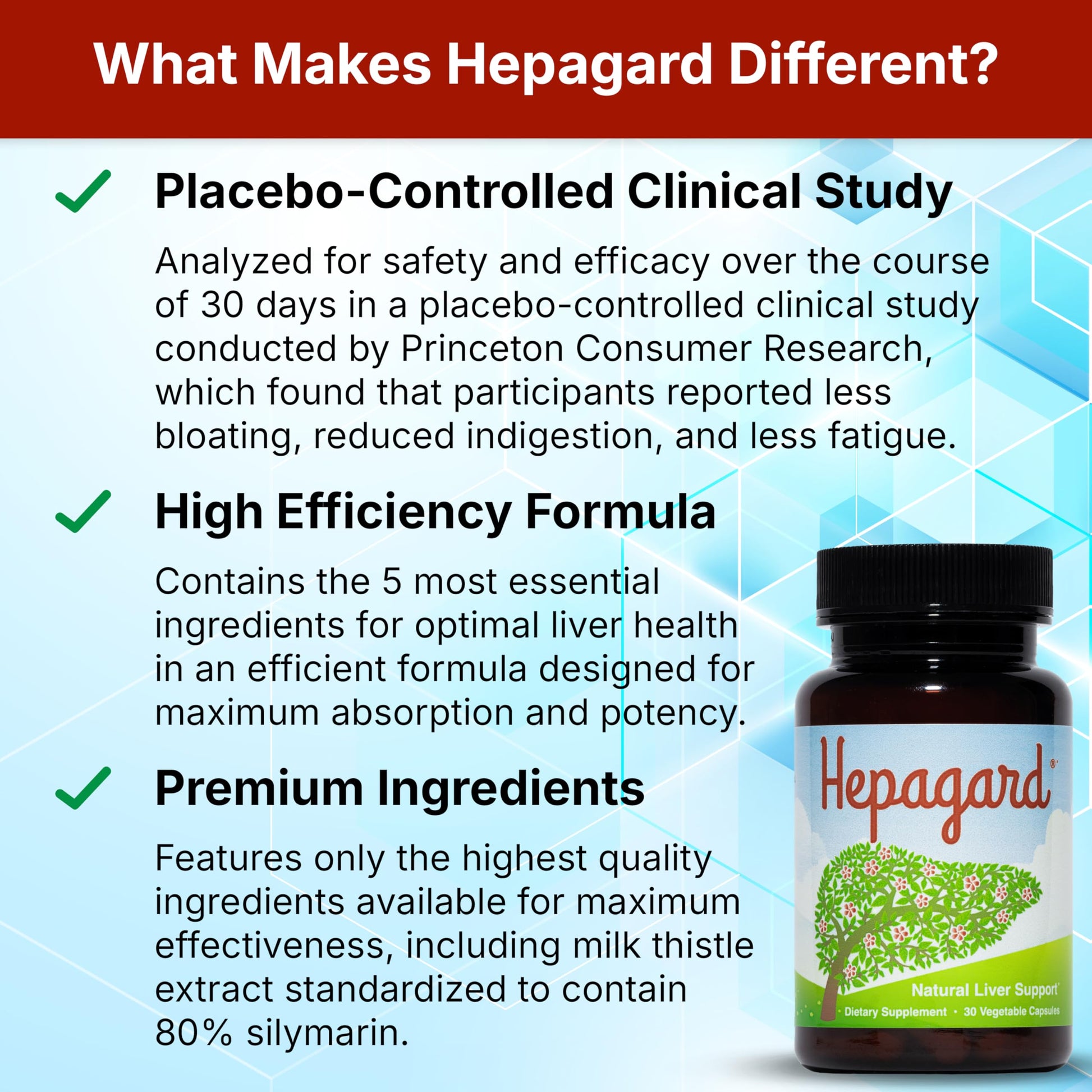 Close up look at Hepagard non GMO and gluten free certification labels on the product packaging
