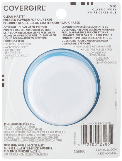 Open container of Covergirl Clean Matte powder with applicator puff