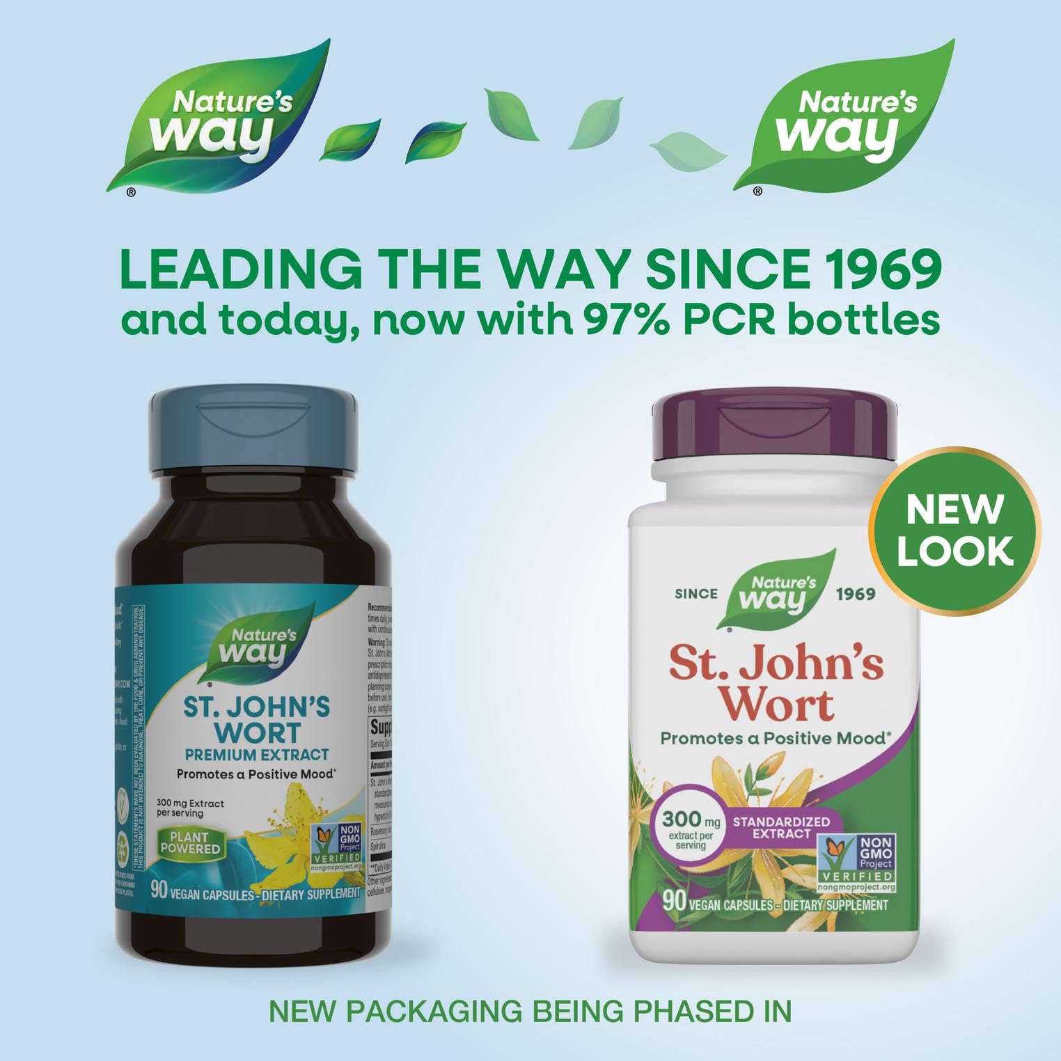 Side view of Nature's Way St. John's Wort dietary supplement bottle