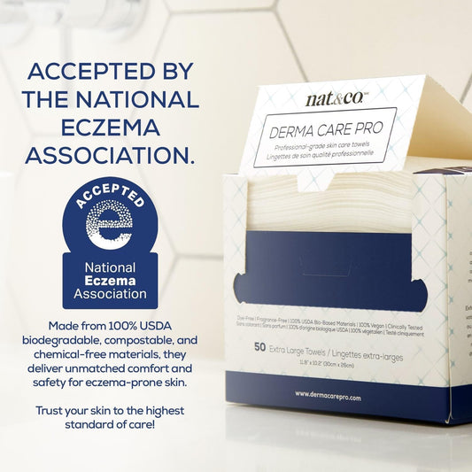 Nat.&Co. biobased face towels 50 count packaging close up