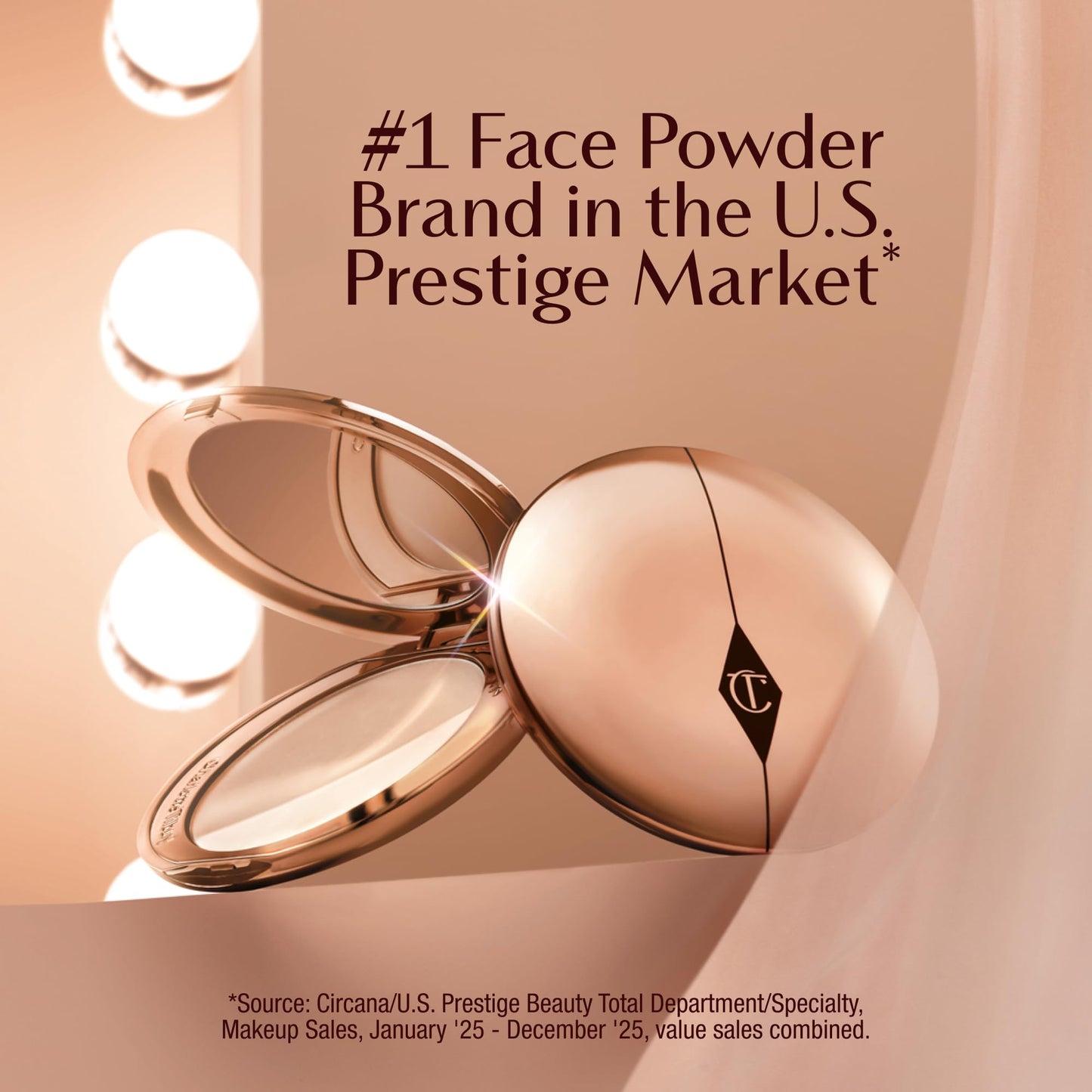 Top view of Charlotte Tilbury rose gold compact setting powder