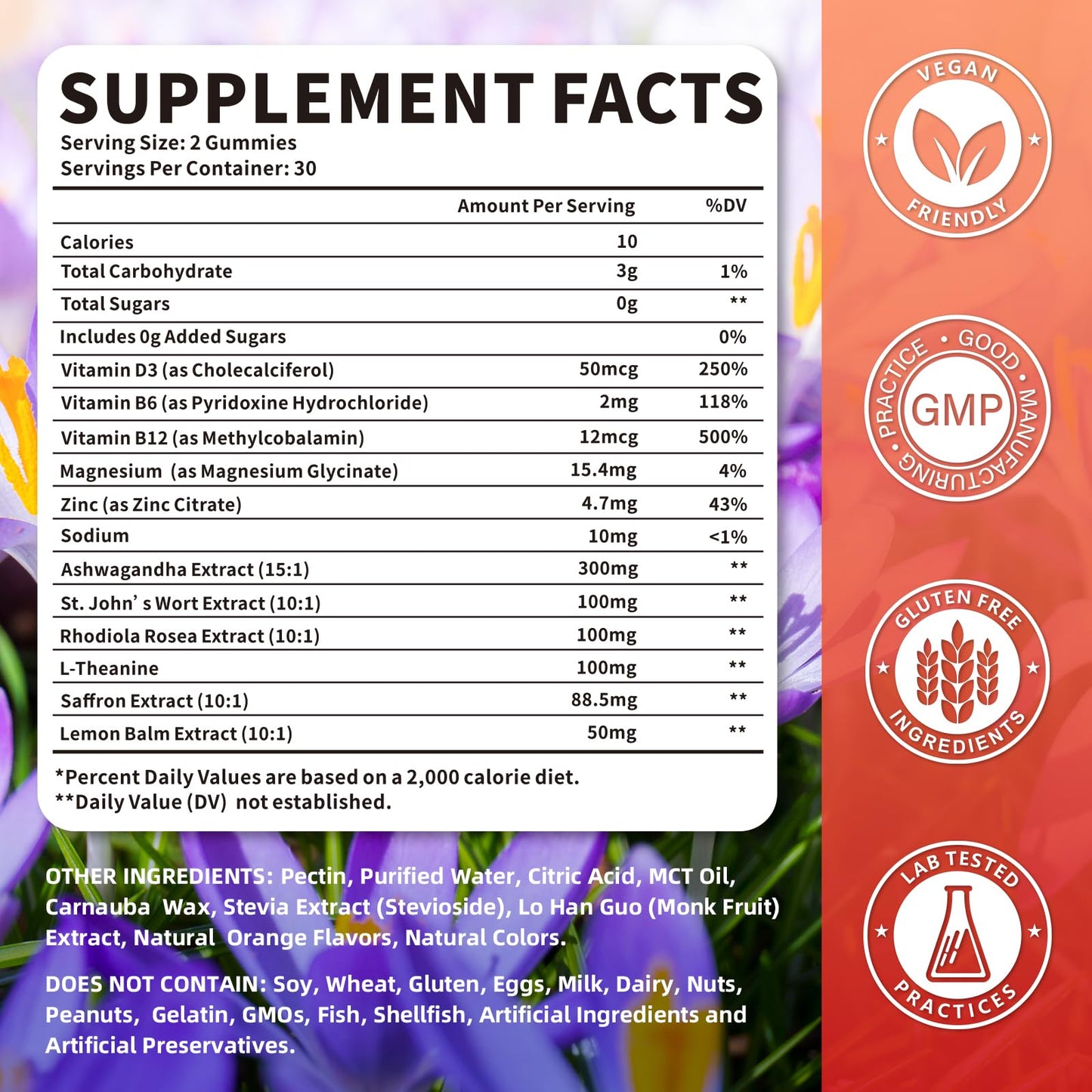 Jabsah 10-in-1 saffron supplement sugar free pineapple flavored gummies label