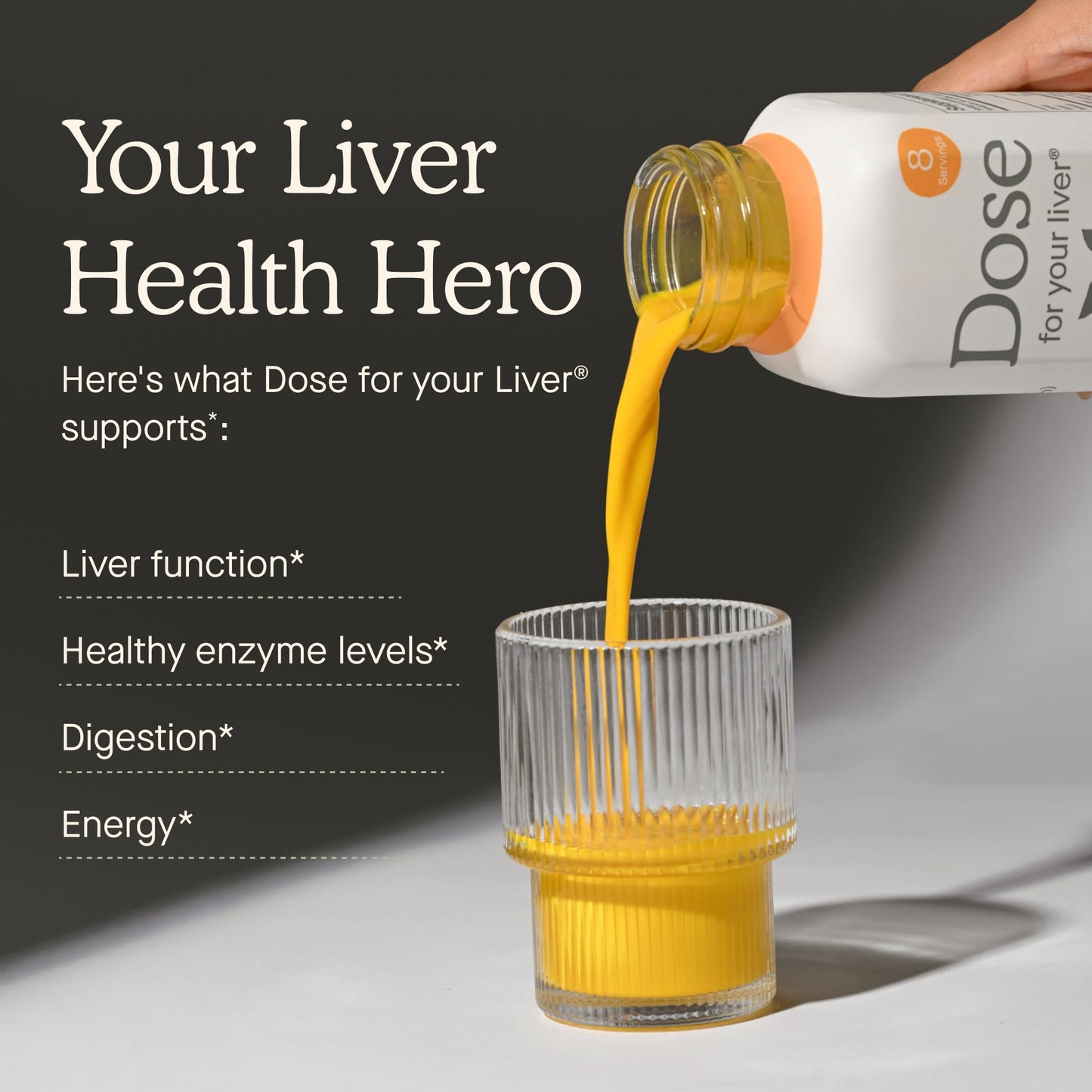 Dose For Your Liver liquid shot bottles lifestyle image highlighting daily liver enzyme support