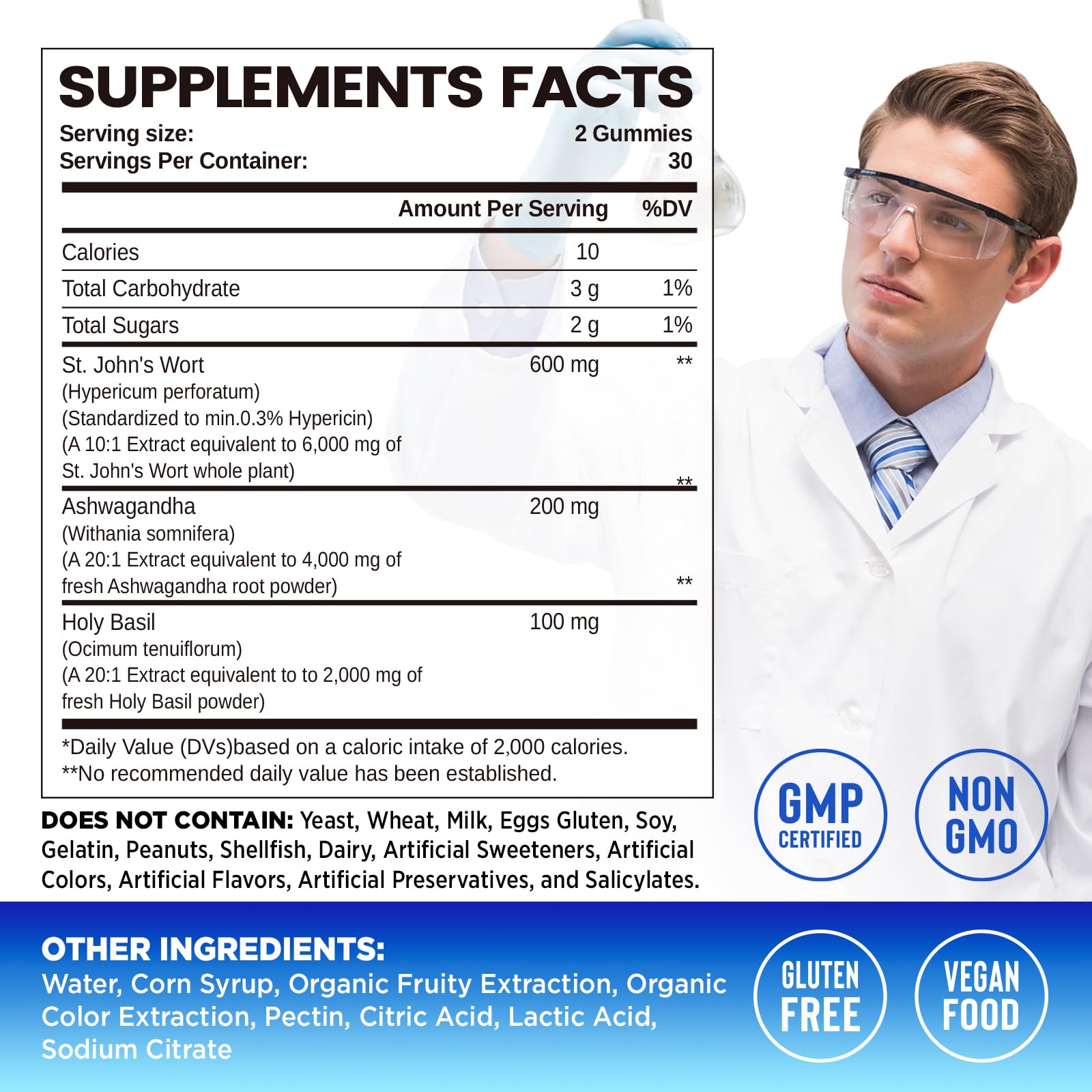 Duwhot 3-in-1 nervous system support blueberry flavored dietary supplement gummies