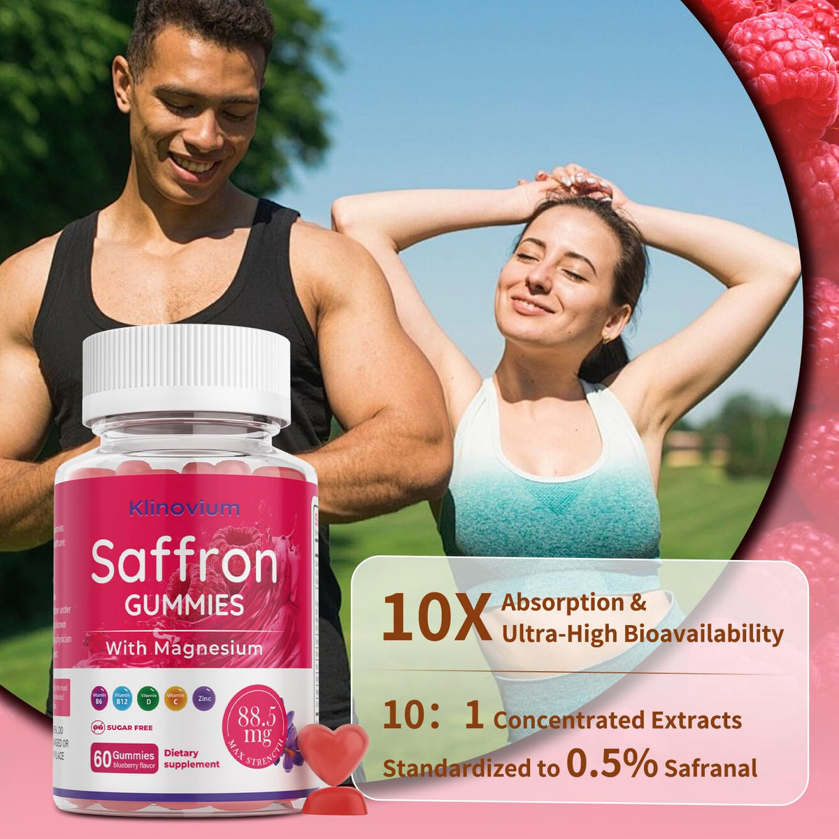 Klinovium relaxation gummies containing premium safranal and focus blend ingredients