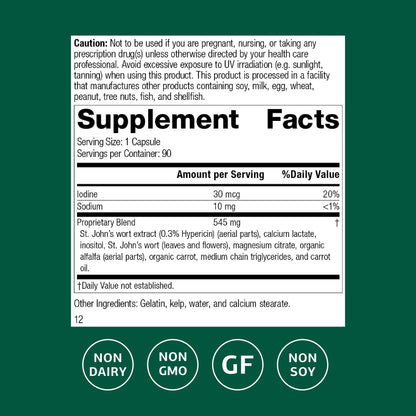 Standard Process St Johns Wort IMT herbal supplement side label showing supplement facts
