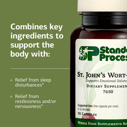 Standard Process St Johns Wort IMT ninety capsules container top angle view showing cap seal