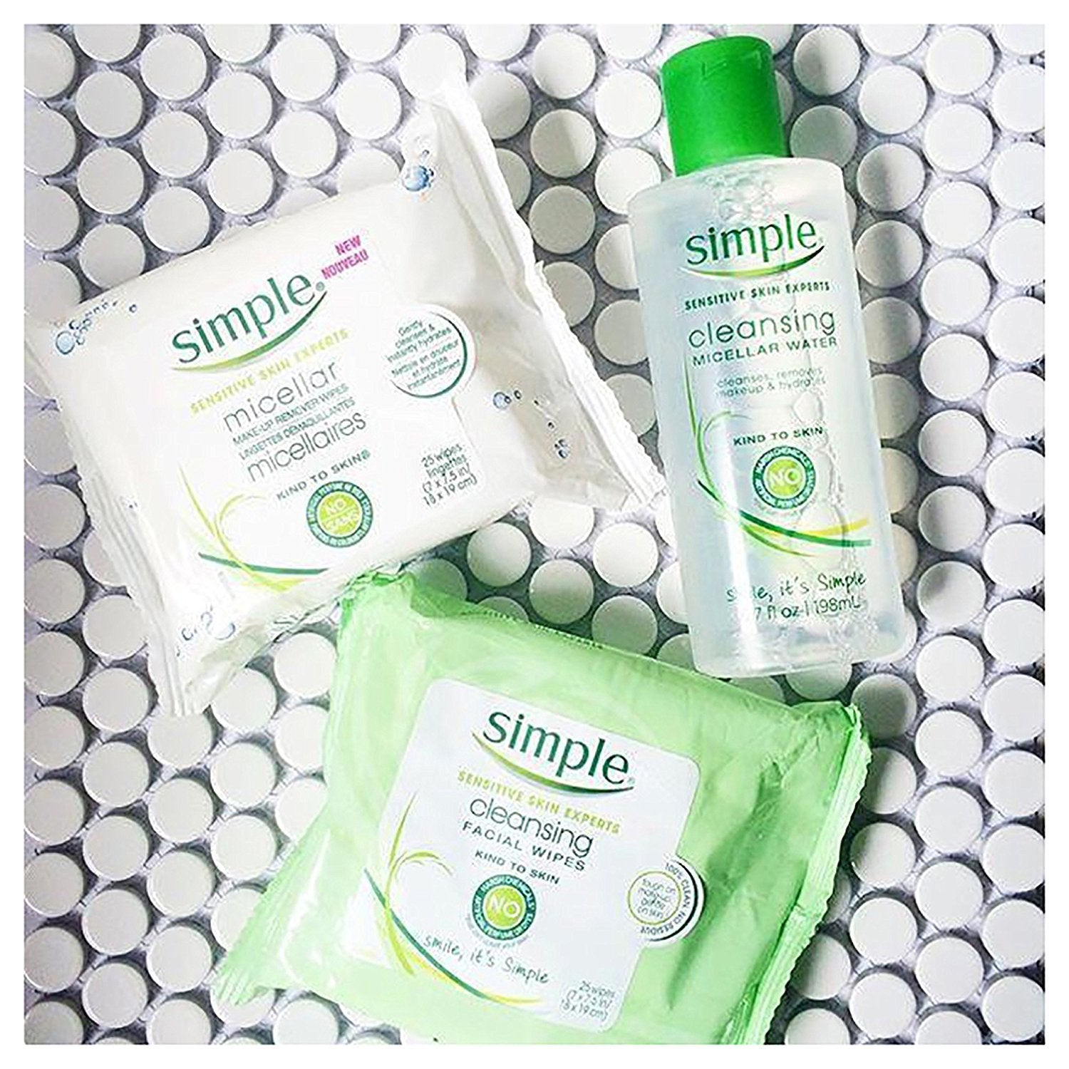Simple cleansing wipes packaging showing sensitive skin benefit